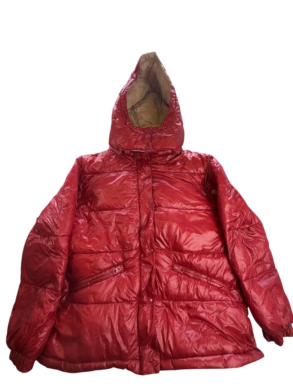 CROPP Jacket Womens XL Red Hooded Puffer Full Zip Pockets WB864-33X-XL